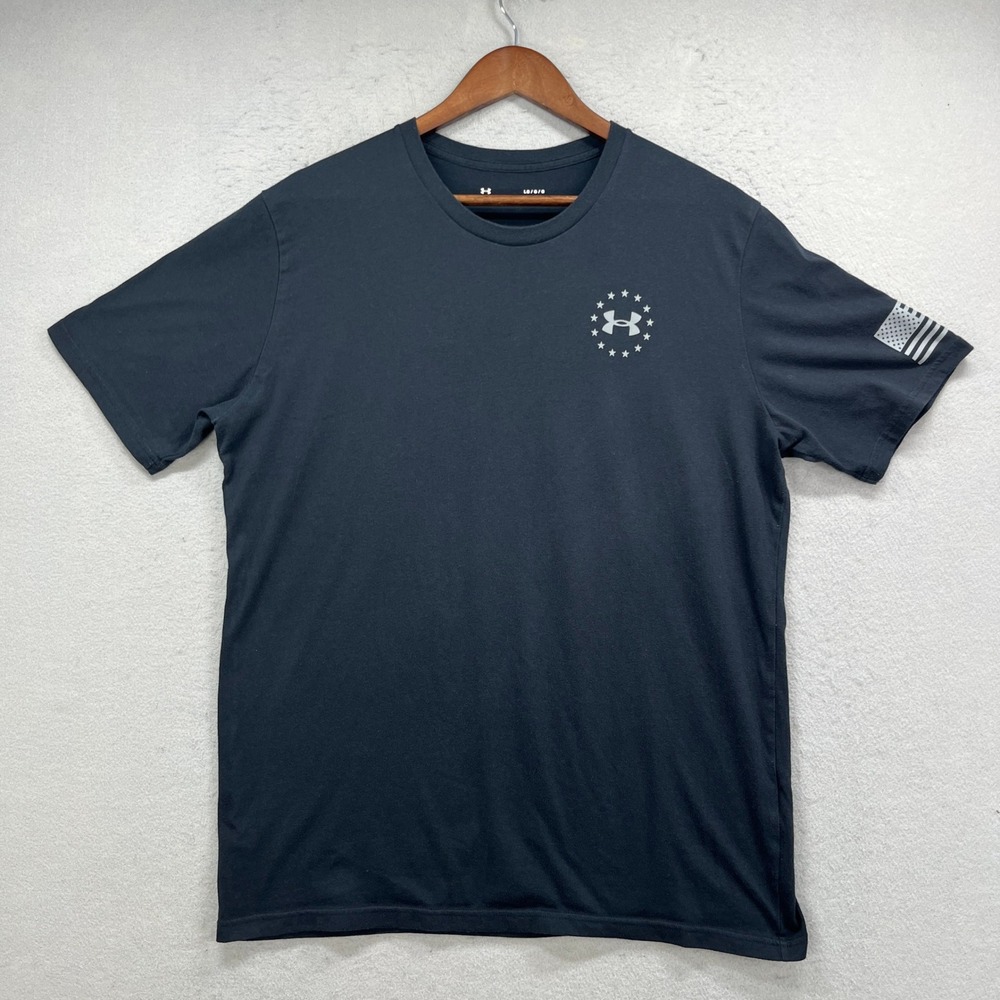 Under Armour T-Shirt Mens Large Black Freedom Flag HeatGear Tactical Patriotic